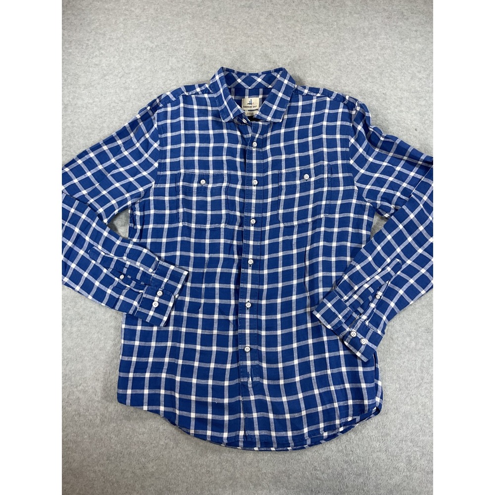 Johnnie-O Hangin Out Mens Blue White Plaid Button Down Shirt Medium LS 2510